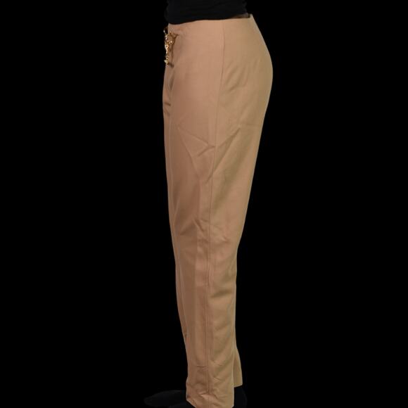Oscar de La Renta Trousers Tan Wool Chain High Waist Dress Pant Tapered 2 Petite - Picture 4 of 12